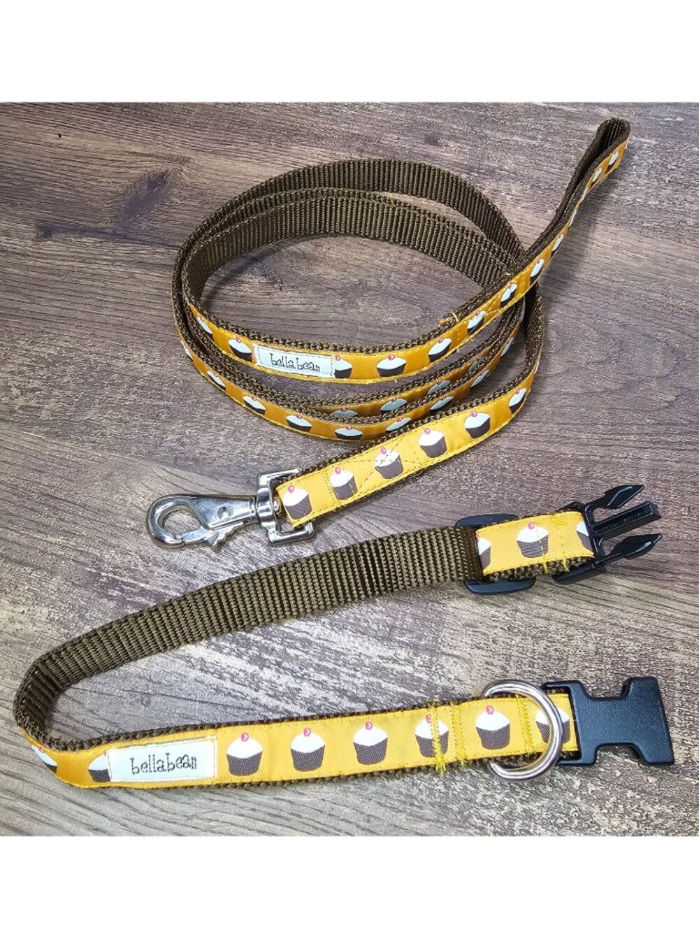 Bella Bean Cupcakes Leash 5’ & Collar M (25-63 lbs) Set in Spiced Orange